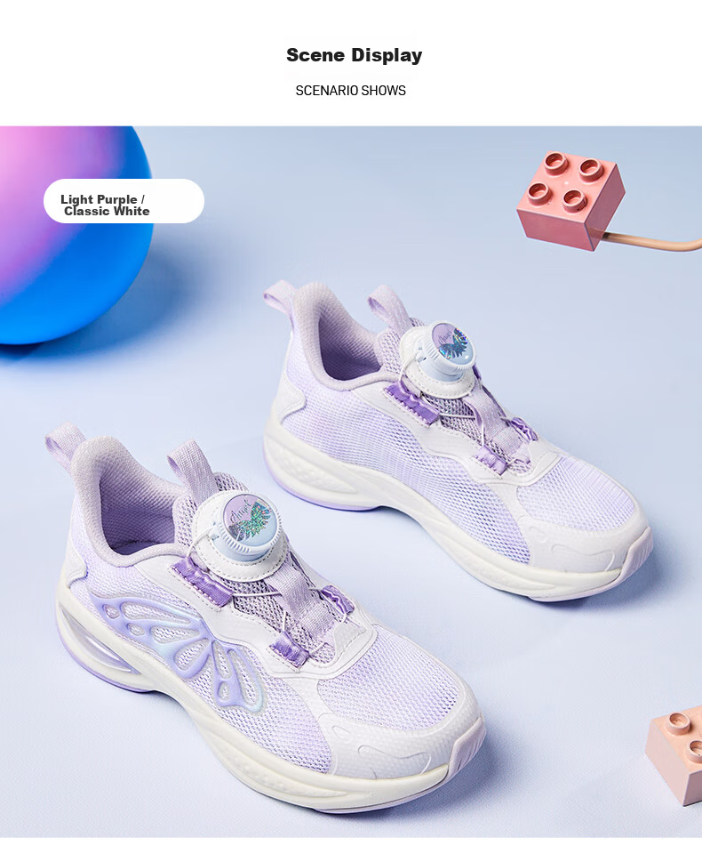 XTEP Children's Shoes for Girls, Toddler Mesh Leather Patchwork Rotating Buckle Running Shoes, Classic White/microwave Blue, Size 29 1