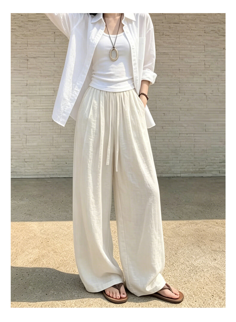 Langsha Linen Wide-Leg Pants for Women 2026 New Summer Thin High-Waist Breathable Relaxed Casual Curved Leg Pants 16