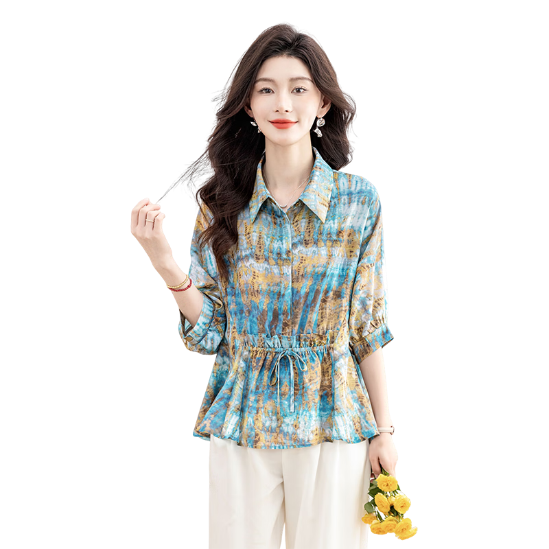 Cypress House Lapel Printed Shirt Women 2026 Summer New Fashionable Elegant Batwing Sleeve Commuter Top