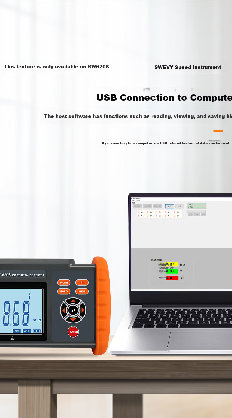 Suwei Milliohm Meter DC Low Resistance Tester Micro Ohmmeter Ohmmeter Micro Ohm Meter Milliohm Resistance Tester SW6205 10