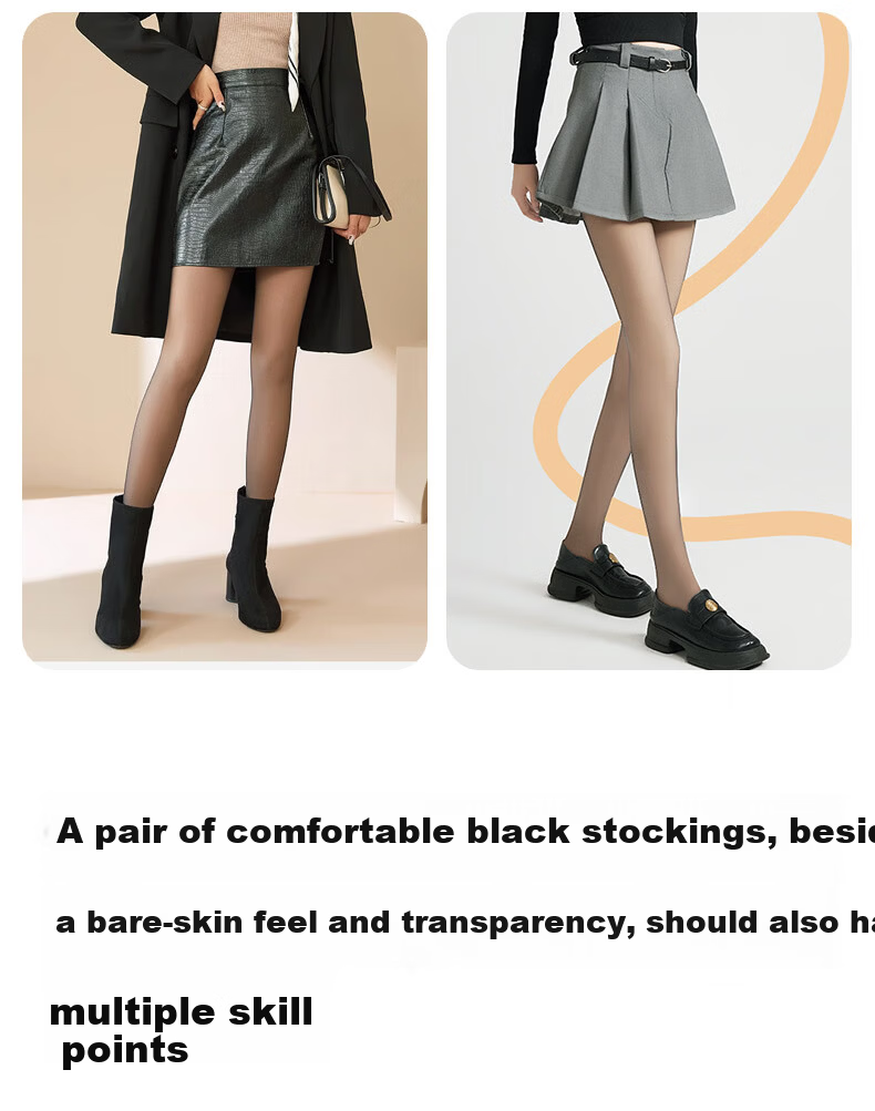 MiiOW Black Sheer Skin-Like Leggings for Women, Fleece-Lined Thickened Warm Tights, Black Pantyhose for Outdoor Wear 11