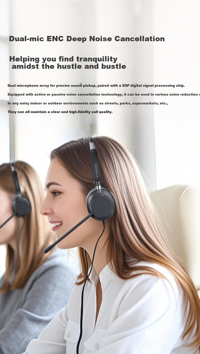 RownFusny EH16 Over-Ear Noise Cancelling Call Center Headset Single Ear Training Conference Headset QD Interface (Without Cable) 3