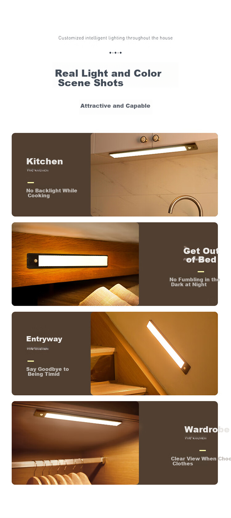 Datouren Motion Sensor Light Strip, Hallway Night Light, Bedroom Human Body Sensor Light, Bedside Lamp, Hallway Entrance Light, Cabinet Rechargeable Light 3