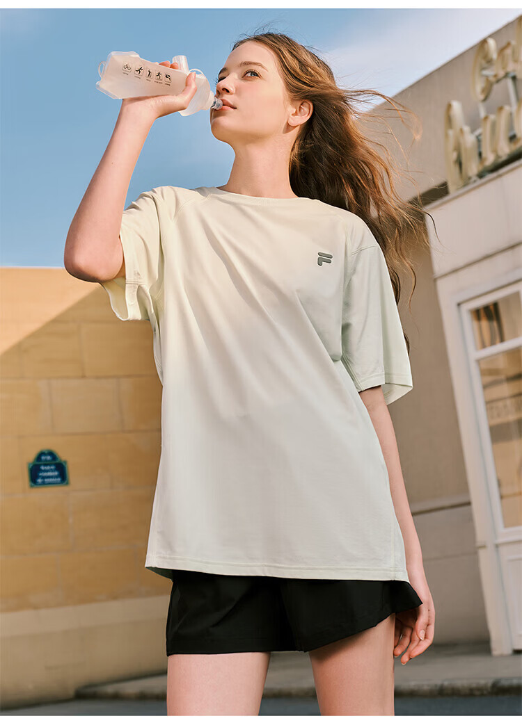 FILA Official Trendy Couple Knitted Dopamine Short Sleeve T-Shirt 26 Summer Quick-Dry Sports Tee 38