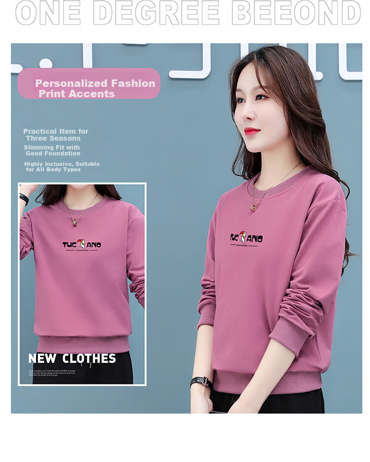 TUCANO Women's Long Sleeve Sweatshirt 2025 New Spring Autumn Mid-Aged Fashionable Youthful Versatile Crew Neck Top Pink Purple 4XL 1