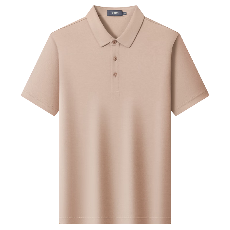 FIRS [100 Liquid Ammonia Pure Cotton] Short-Sleeve Polo Shirt for Men, Summer High-End Wrinkle-Free Collared T-Shirt, Light Brown, 3XL