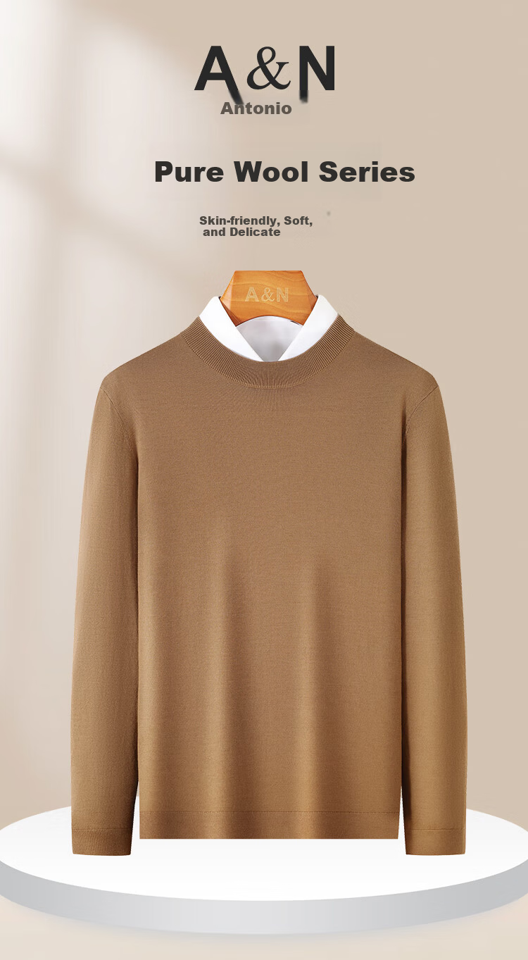 Antonio Men's Autumn Winter Wool Sweater Knitwear Base Layer Machine Washable 100% Fine Wool 1