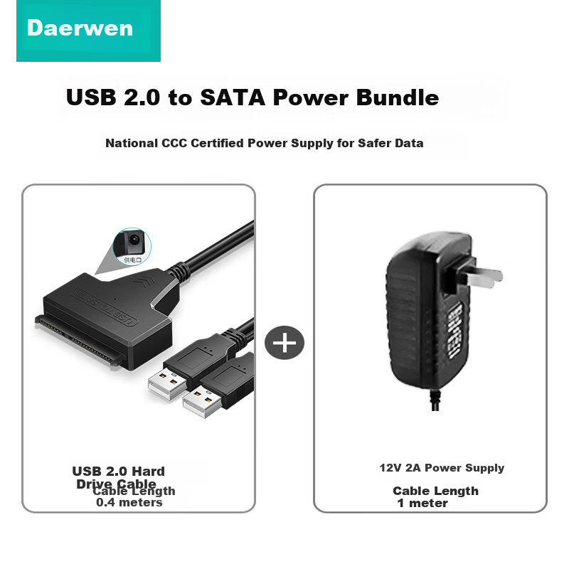 DOREWIN SATA to USB 2.0 Easy Drive Cable Mechanical Hard Drive Reader Data Adapter Converter for Laptop USB 2.0 [2.5/3.5 inch] + Power Supply