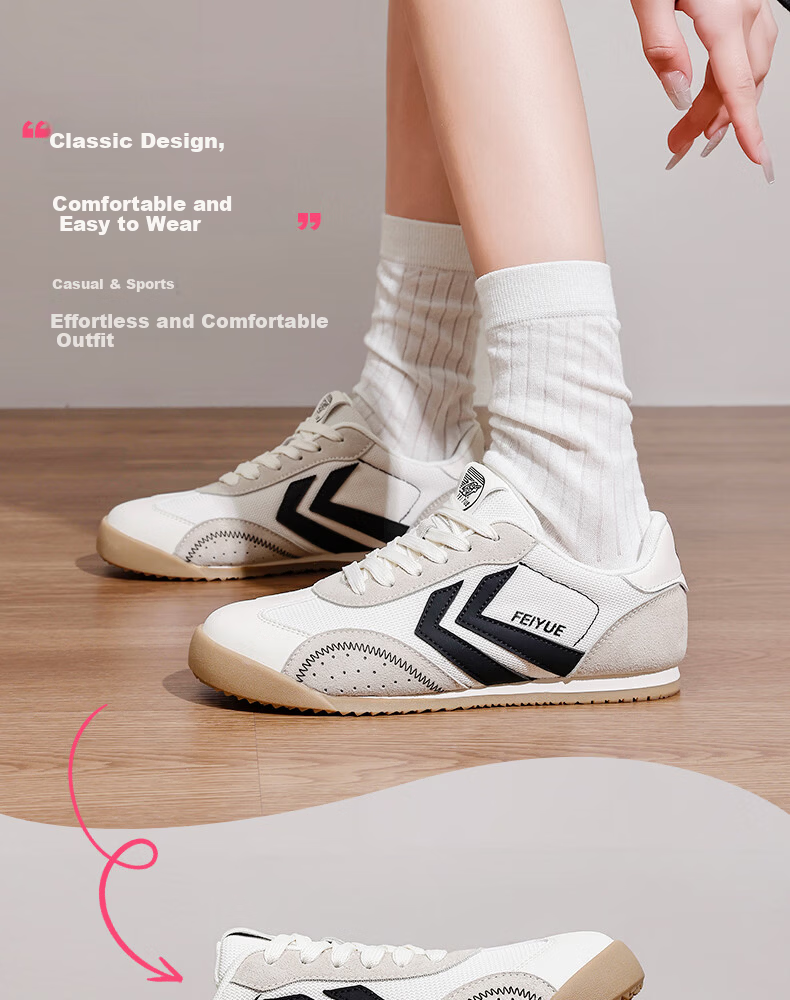 Feiyue Official Women's Sneakers 2026 Spring New Casual Lightweight Shoes Women Beige Red Size 36 3