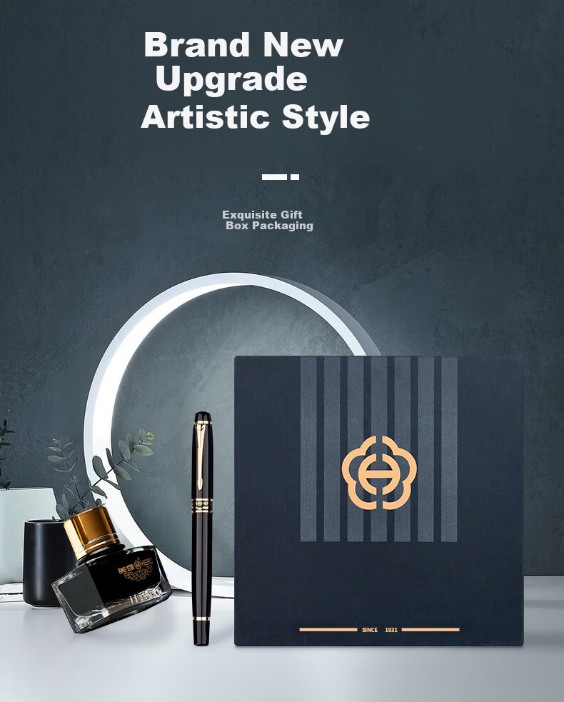 HERO Fountain Pen 1501 Black Elegant Fine Iridium Nib Signature Pen Fashion Office Student Ink Gift Box Set F Nib 1