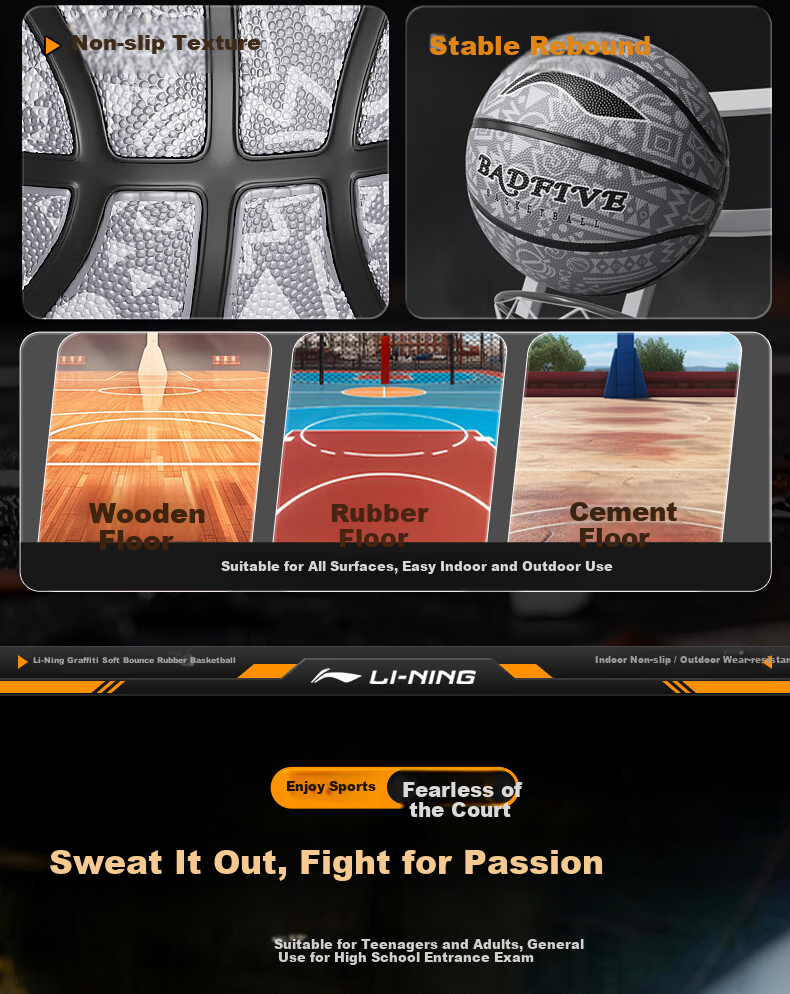 Li-Ning Basketball Adult Size 7 Junior Youth Official Indoor Outdoor Standard Non-Slip Wear-Resistant No.7 Basketball 3