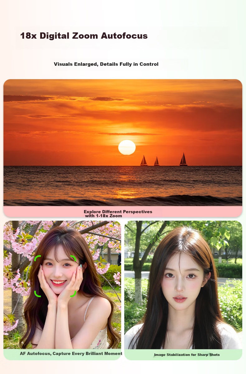 FAMUE HD CCD Digital Camera Student Retro Beauty Card Camera Girls Flip Screen Selfie Campus Travel Vlog Entry-Level Camera Birthday Gift 64G White 8