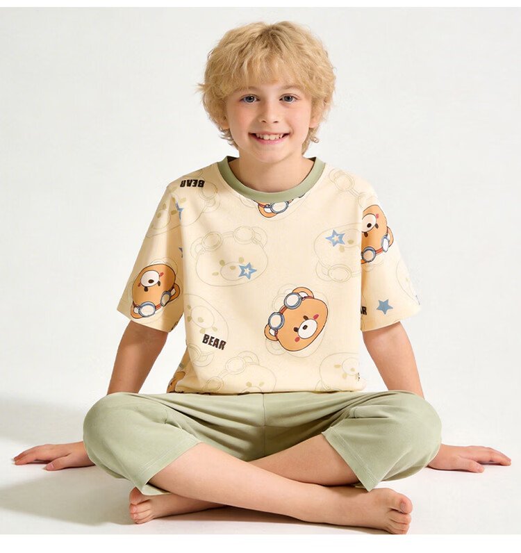 Hodo Kids 100% Cotton Boys' Summer Thin Round Neck Pajama Set, Baby Boys' Wearable Homewear 15