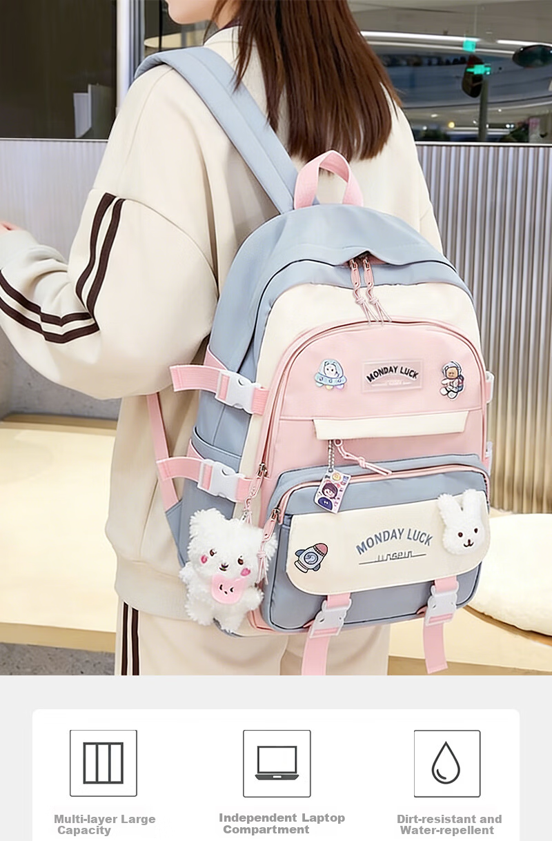 Medu Large Capacity School Backpack for Girls High School Students Commuter Laptop Bag Versatile Double Shoulder Bag for Grades 3-6 1
