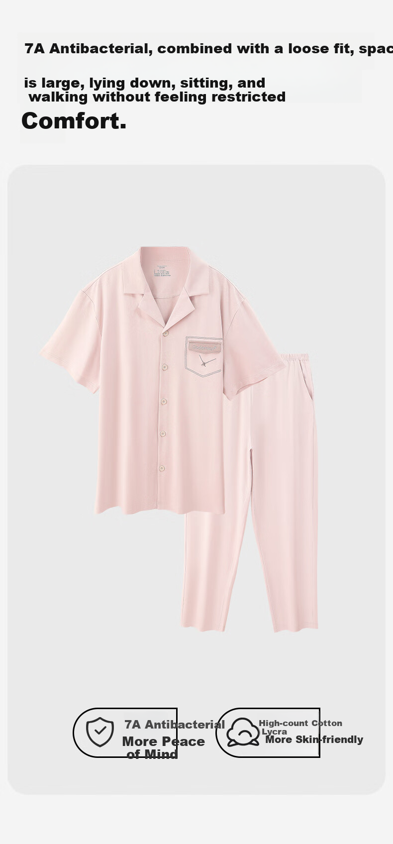 Duoduo Cotton Women's 7A Grade Antibacterial Loose-Fit Lycra Cotton Short Sleeve Homewear Set Perfume Pink L 5