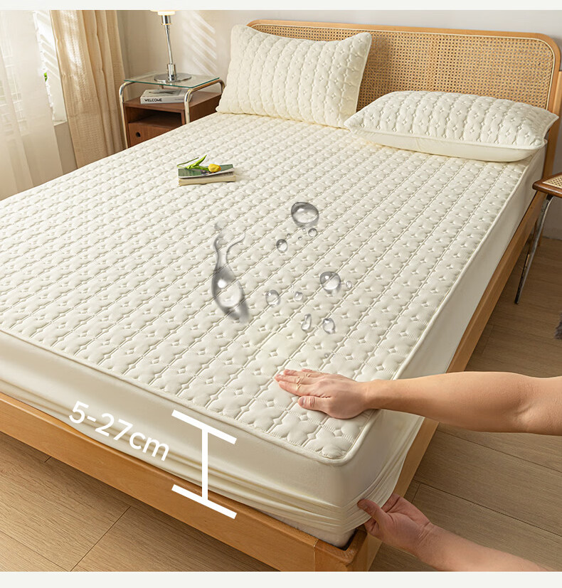 MUJI Class A Waterproof Soybean Cotton-Padded Fitted Sheet Single Double 1.8x2m Mattress Protector Cover for 1.8m Bed 15