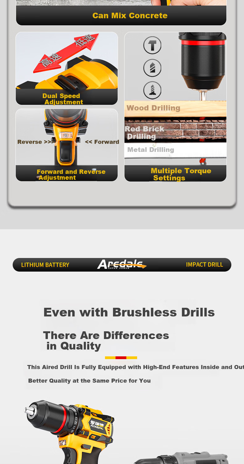Aired Brushless Cordless Electric Drill Household Lithium Battery Electric Screwdriver Rechargeable Power Drill Handheld Drill Electric Tool 3