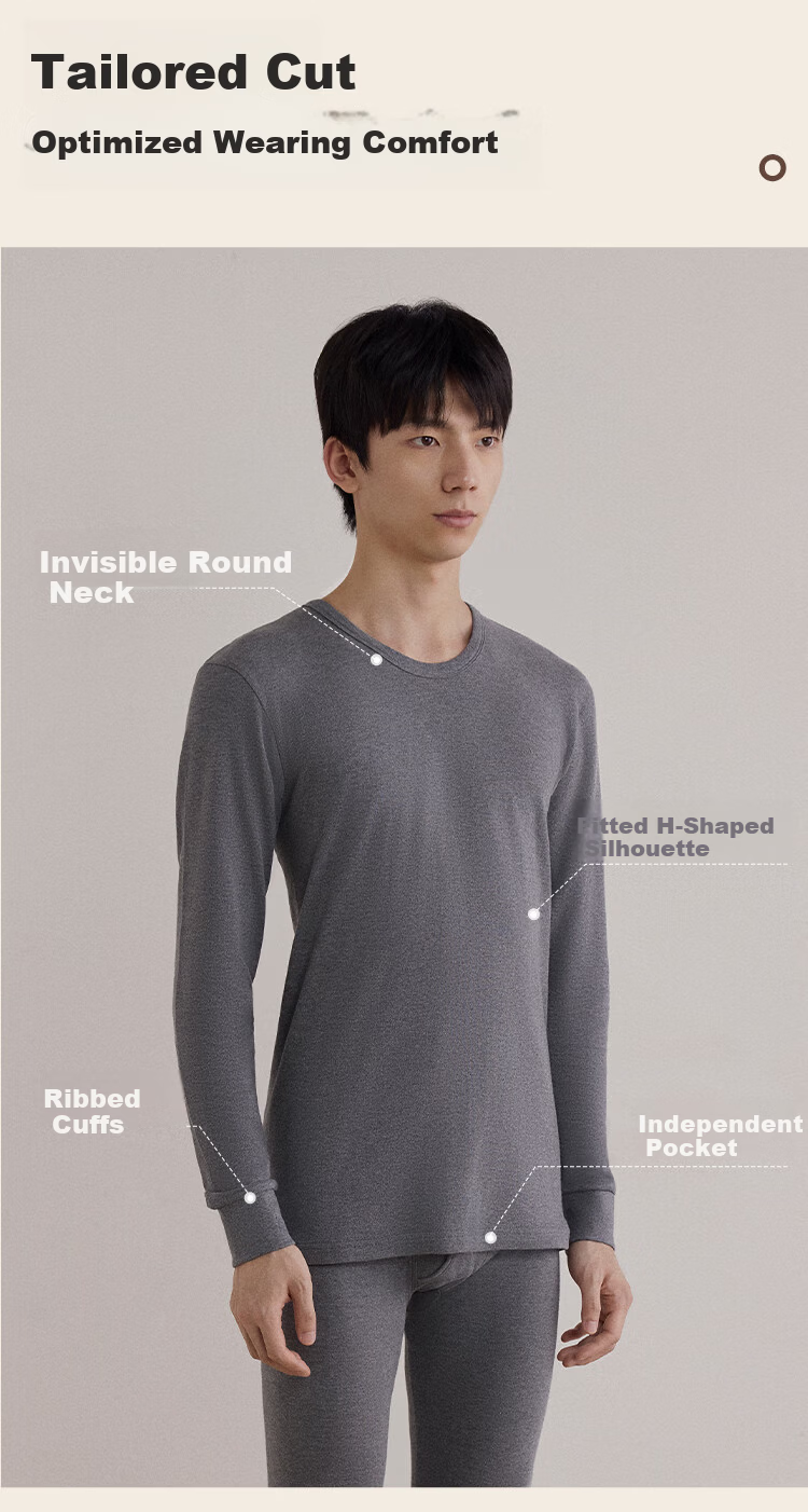 HLA Men’s Autumn Cotton Thermal Underwear Set 210g 10A Antibacterial Mite-Resistant Anti-Static Thin Warm Cotton Shirt and Pants 8
