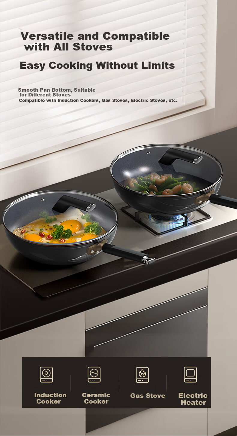 Royalstar Ceramic Non-Stick Stir-Fry Pan Lightweight Titanium Cooking Wok Low Oil Smoke Compatible with Induction and Gas Stoves 30CM 17