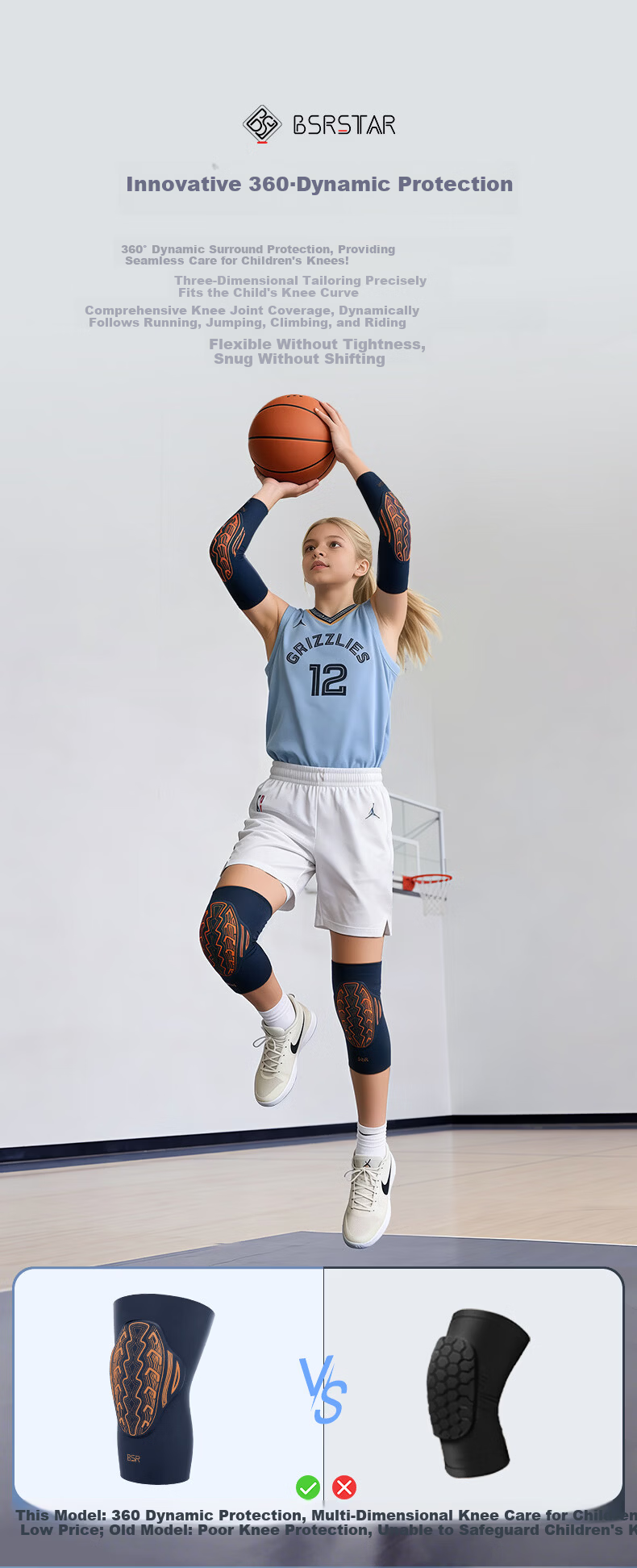 BSR Ultra-Durable 10th Generation Kids Sports Knee and Elbow Pads for Football, Cycling, Basketball, and Badminton 12