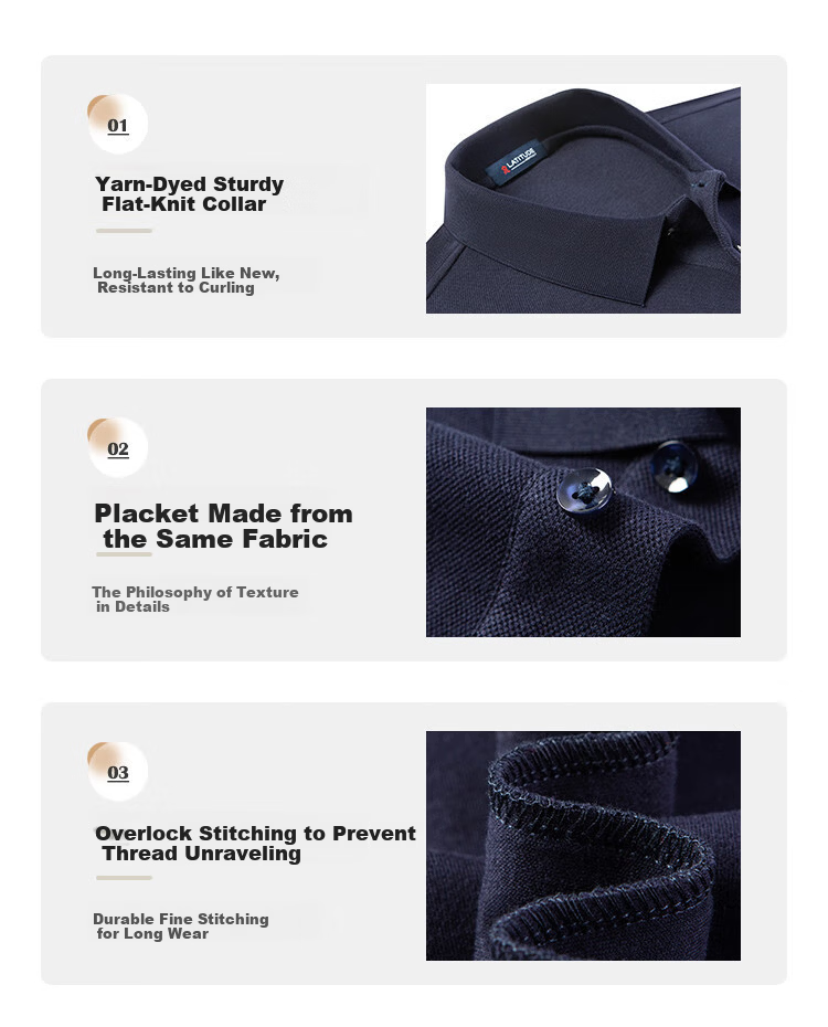 MONTAGUT Men's Long Sleeve Polo Shirt Spring Collar Xinjiang Cotton Skin-friendly Business Casual T-shirt Mist Gray 2XL 6