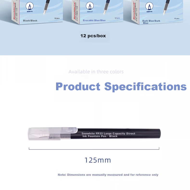 Snowhite Direct Ink Fountain Pen Student Special Grade 3 Handwriting Practice No Cartridge Replacement EF Nib Quick Dry Non-Bleed FP33 Erasable Blue 20pcs 10