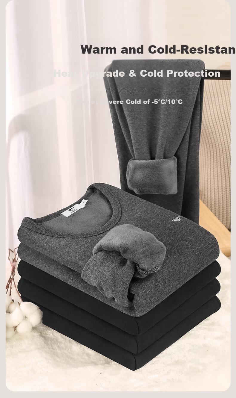SEPTWOLVES [Double Warmth] Thermal Underwear for Men, Fleece-Lined Thick Autumn And Winter Base Layer Set with Round Neck 7