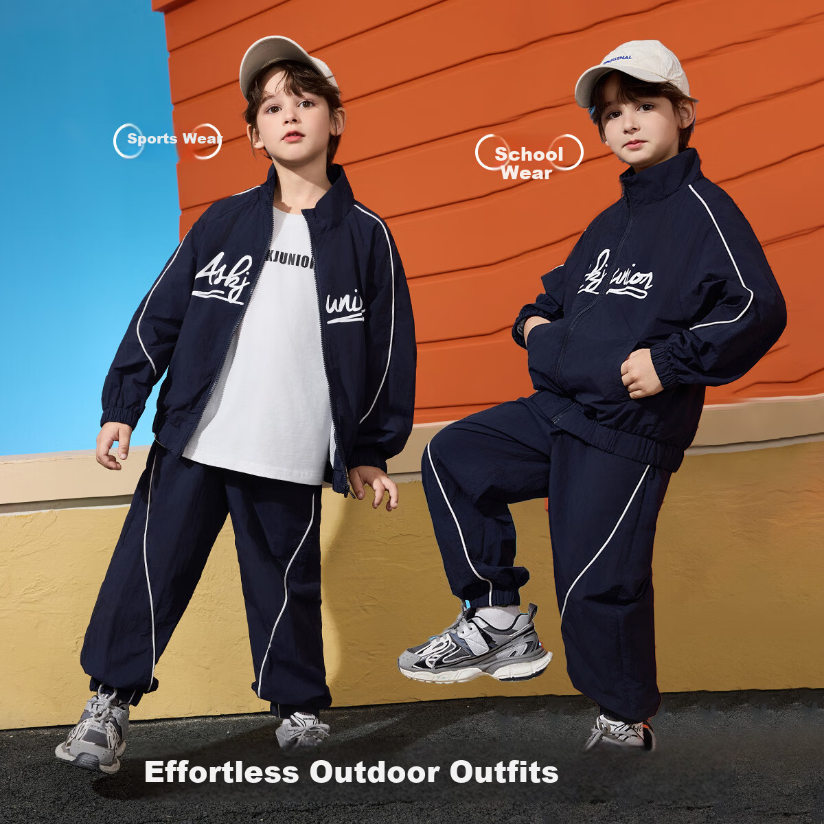 ASK JUNIOR Boys' Sports Style Spring 2026 Colorblock Casual Jacket and Jogger Pants Set