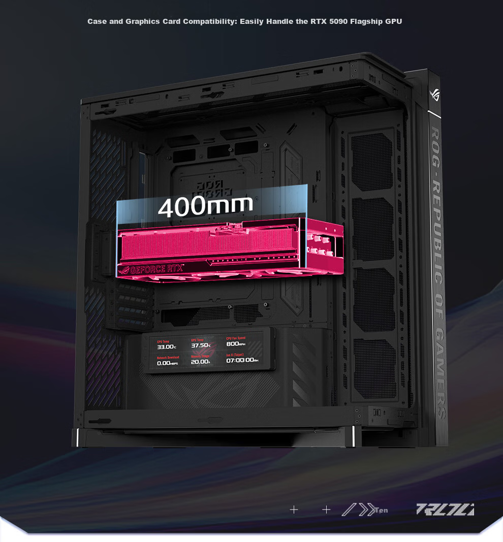 ASUS ROG Phantom Gaming Case Deluxe Edition Right-Angle Tempered Glass 9.2-Inch Display Module Rotatable Fan Bracket GR801 13