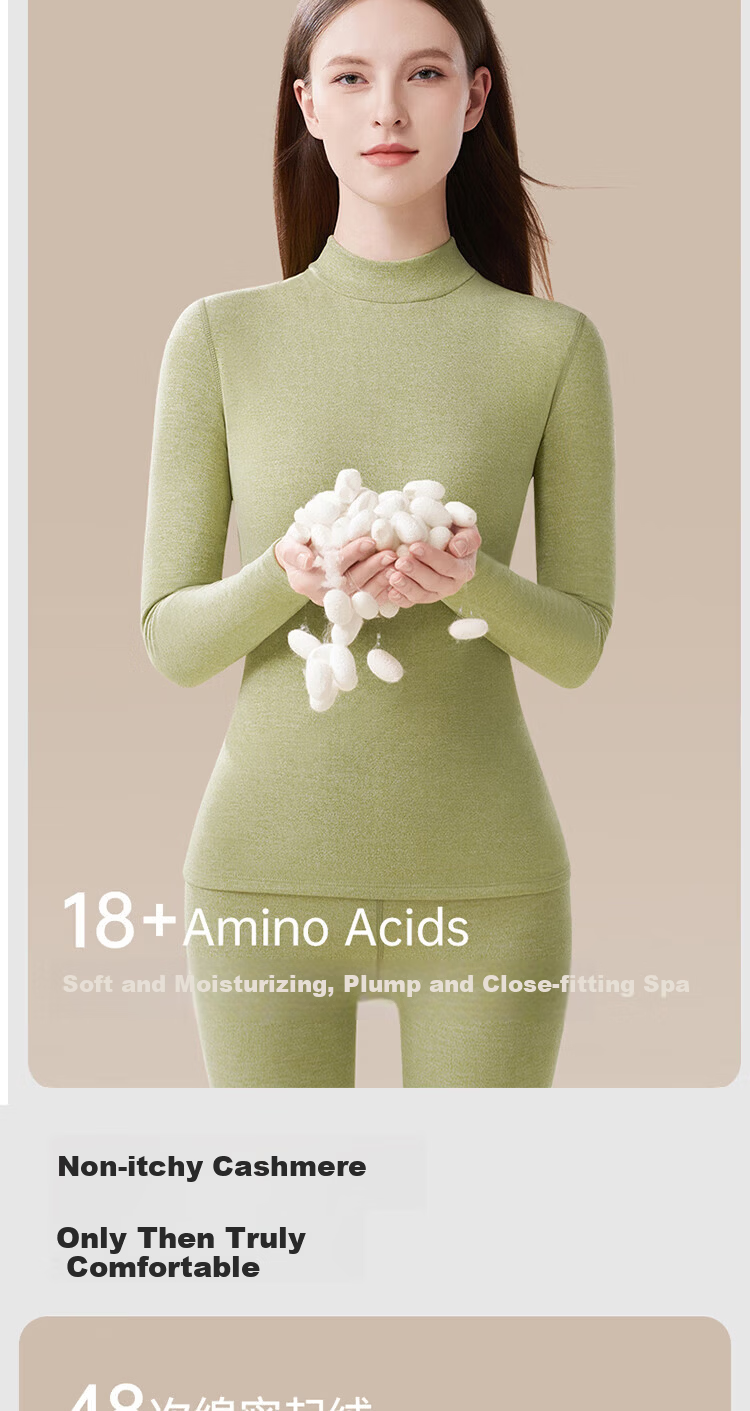 Modal Mid-High Neck Thermal Underwear Set for Women with Cashmere and Silk, Fleece-Lined, Fashionable Autumn Top and Bottom, Skin-Friendly, Size L 5