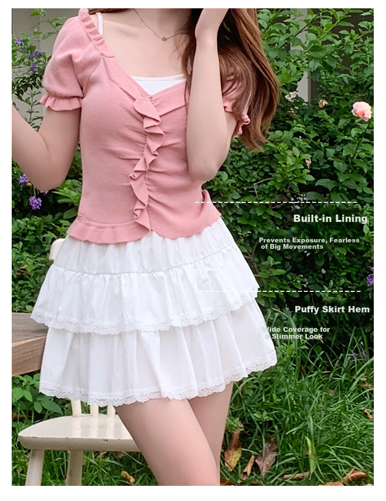 Langsha White Lace Cake Skirt Women's Spring Summer Slim Fit Beautiful Ballet Style High Waist French Puff A-Line Mini Skirt 9