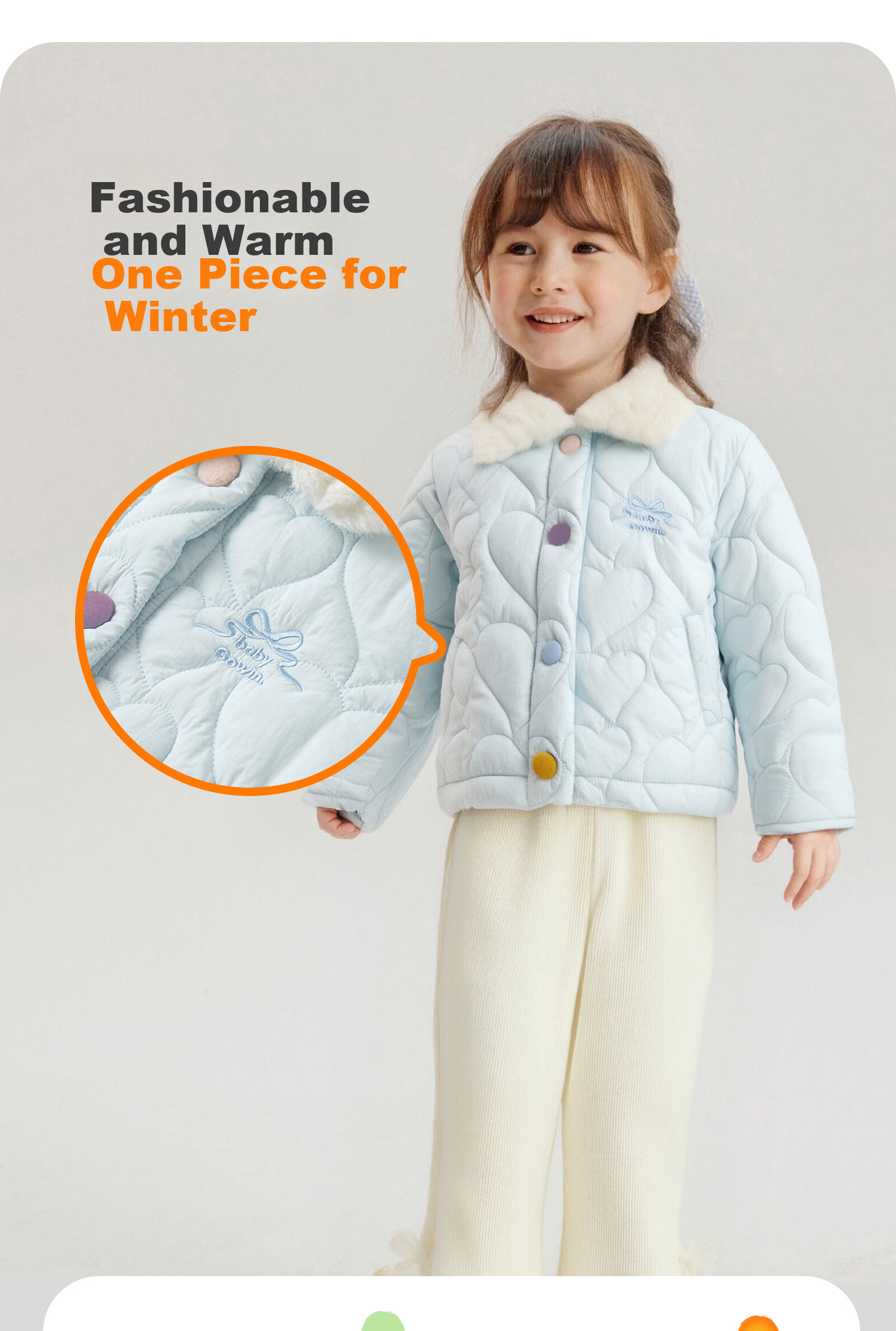 GOWINBABY Girls' Windproof Coat 2025 Winter New Cute Cotton Padded Cartoon Warm Fleece Jacket 4