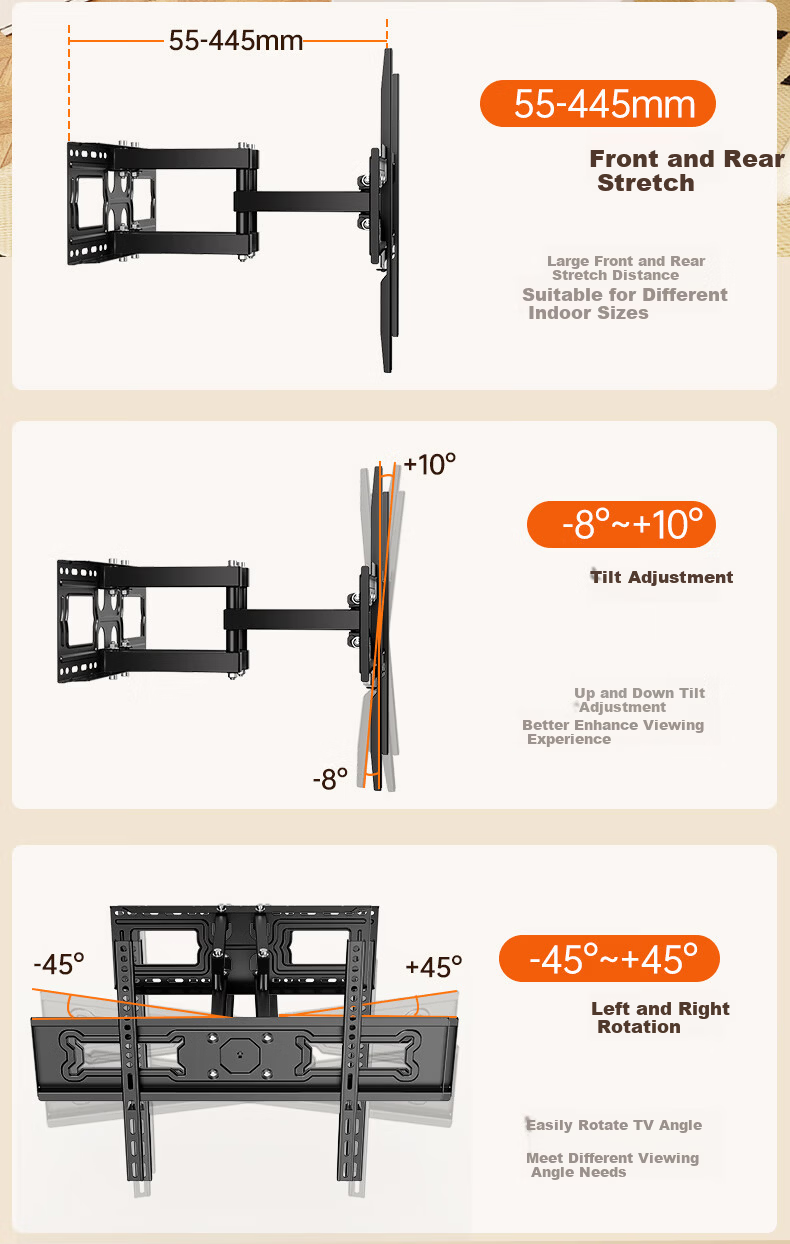 Beishi 32-75 Inch TV Mount Bracket Rotatable Extendable LCD Wall Mount Universal TV Stand 9