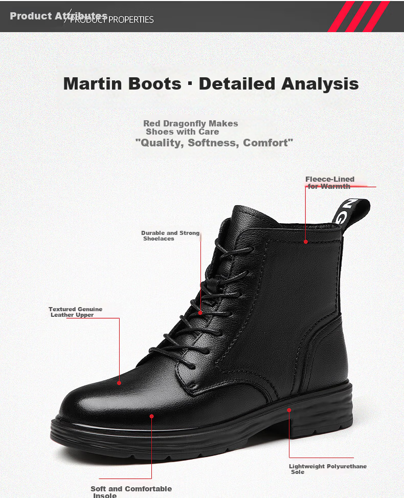 Red Dragonfly Women's High-Top 7-Eye Martin Boots Winter Thickened Short Leather Boots Fleece Lined Warm Cotton Boots WTC428781 2