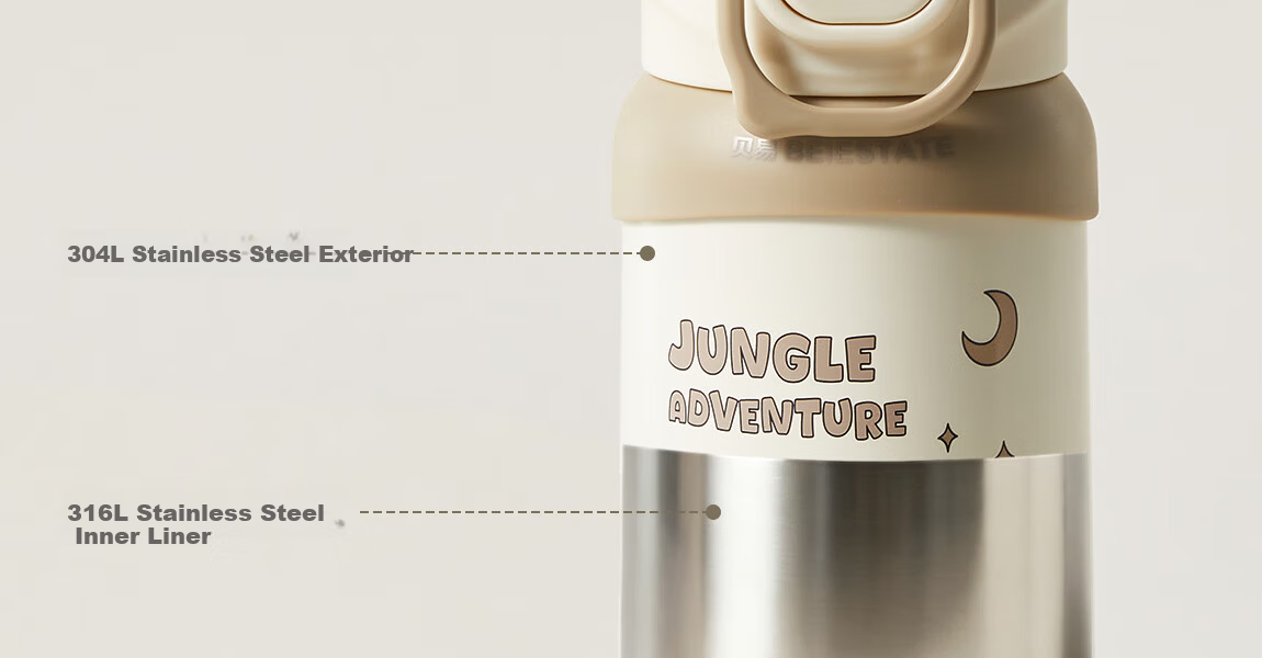 BEIE BEIESTATE Explorer Kids Insulated 3-in-1 Straw Cup 316L Stainless Steel Kindergarten Baby Water Bottle School Use 15