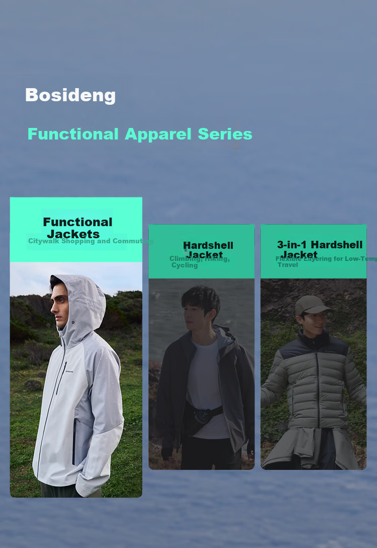 BOSIDENG Spring Summer Urban Lightweight Outdoor Men's Hooded Windproof Waterproof Sun Protection Softshell Functional Jacket 13
