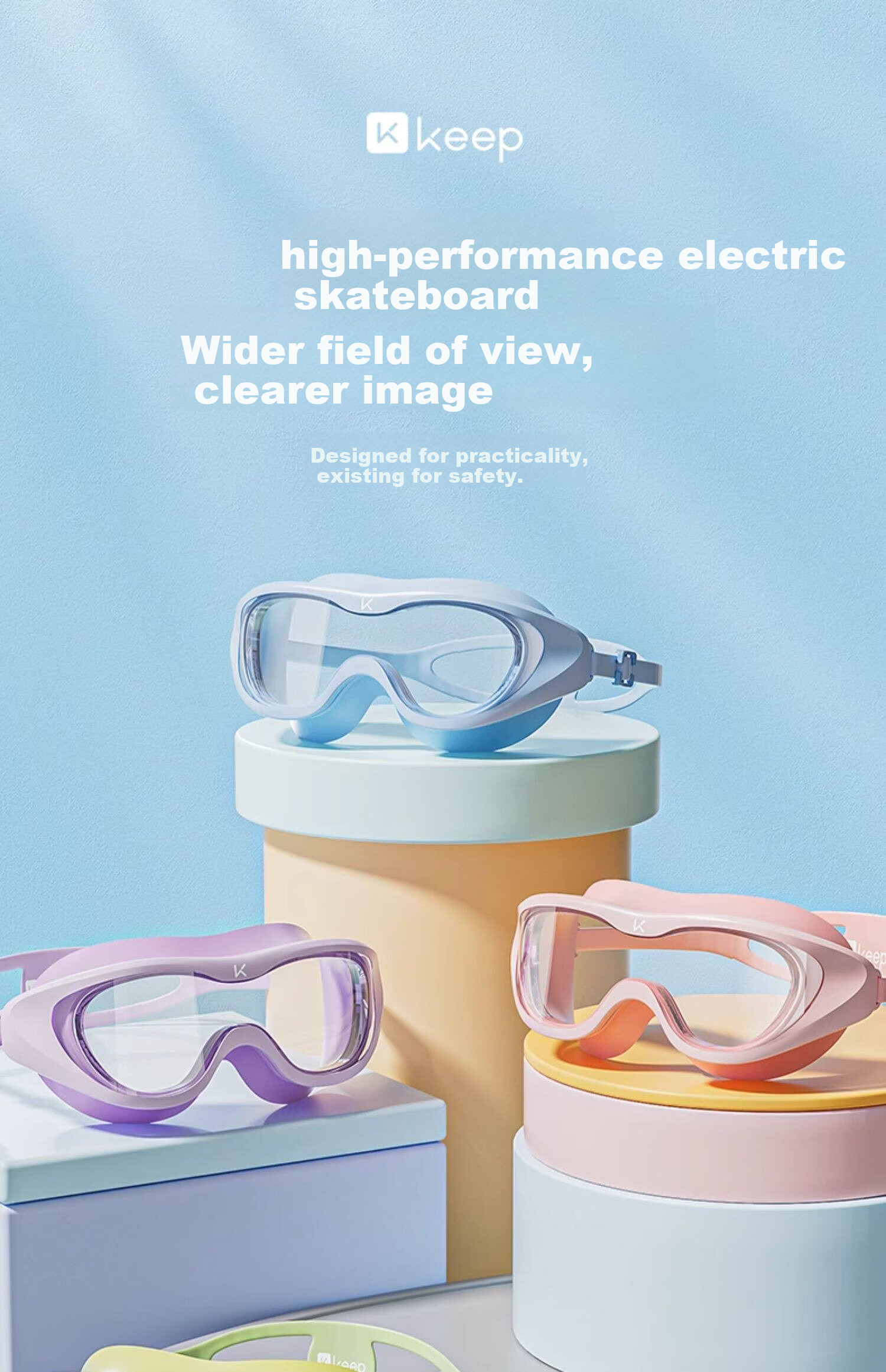 Keep Kids Swimming Goggles HD Waterproof Anti-Fog Large Frame Professional Diving Glasses Seaside Blue 1