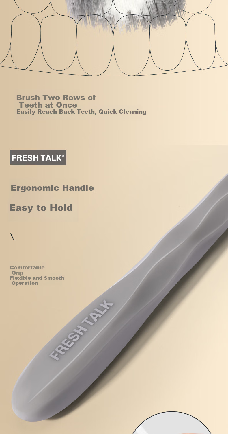 Fresh Talk Wide Head Soft Bristle Adult Toothbrush Deep Cleaning Large Head 100 Tufts Soft Bristles Gray Handle 1 Piece 6