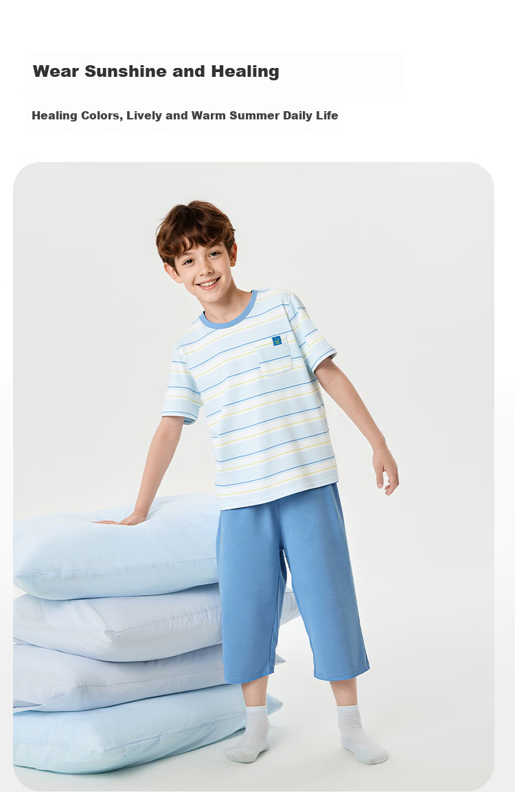 Balabala Kids Pajama Set Spring Summer Lightweight Air Conditioning Clothes Boys Girls Homewear Quick-Dry for Toddlers and Older Children 8