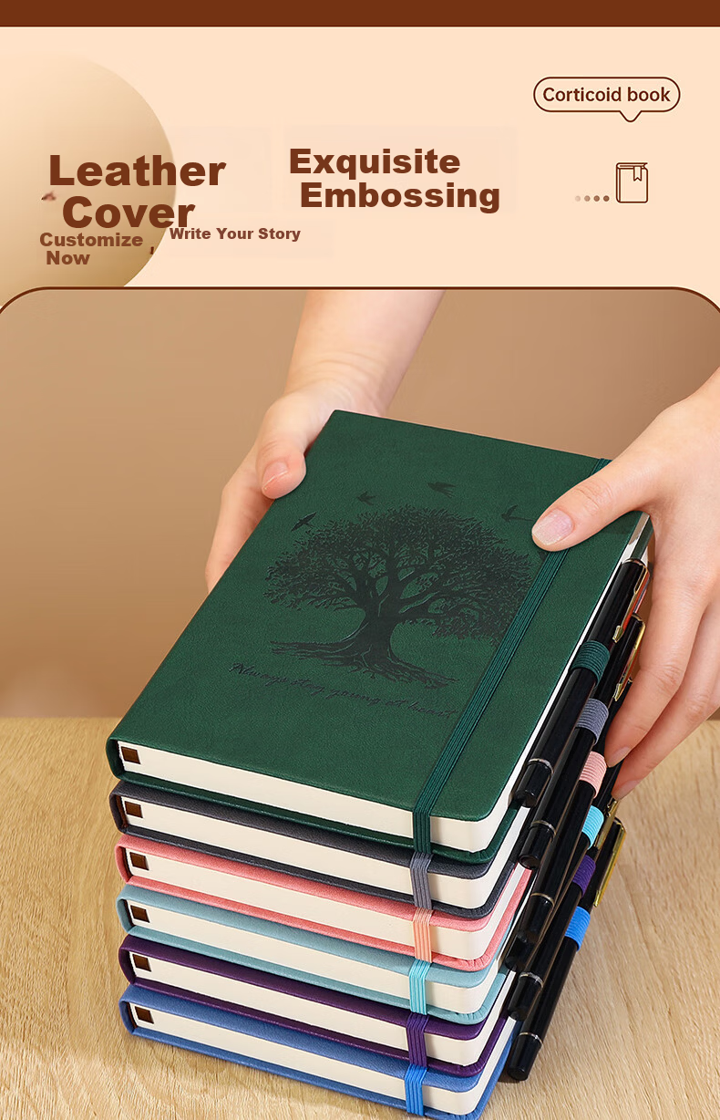 A5 Thickened 360-Page Faux Leather Strap Notebook Candy Color Business Student Simple Office Meeting Study Lined Journal Customizable 3