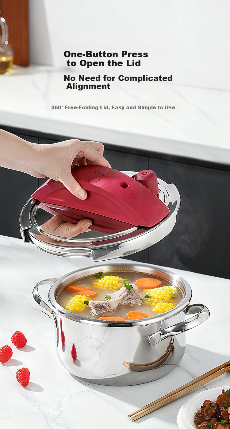 Carrot Pressure Cooker 4L Explosion-Proof Household Thickened 304 Stainless Steel One-Press Open Compatible with Gas and Induction Cooktops 2