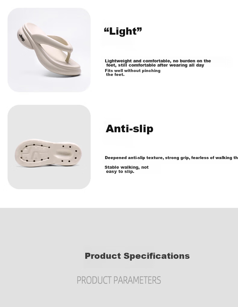 JEEP Women's Casual Herringbone Flip Flops Outdoor Slip-Resistant Thick Sole Height Increase 6cm Khaki Size 37-38 11