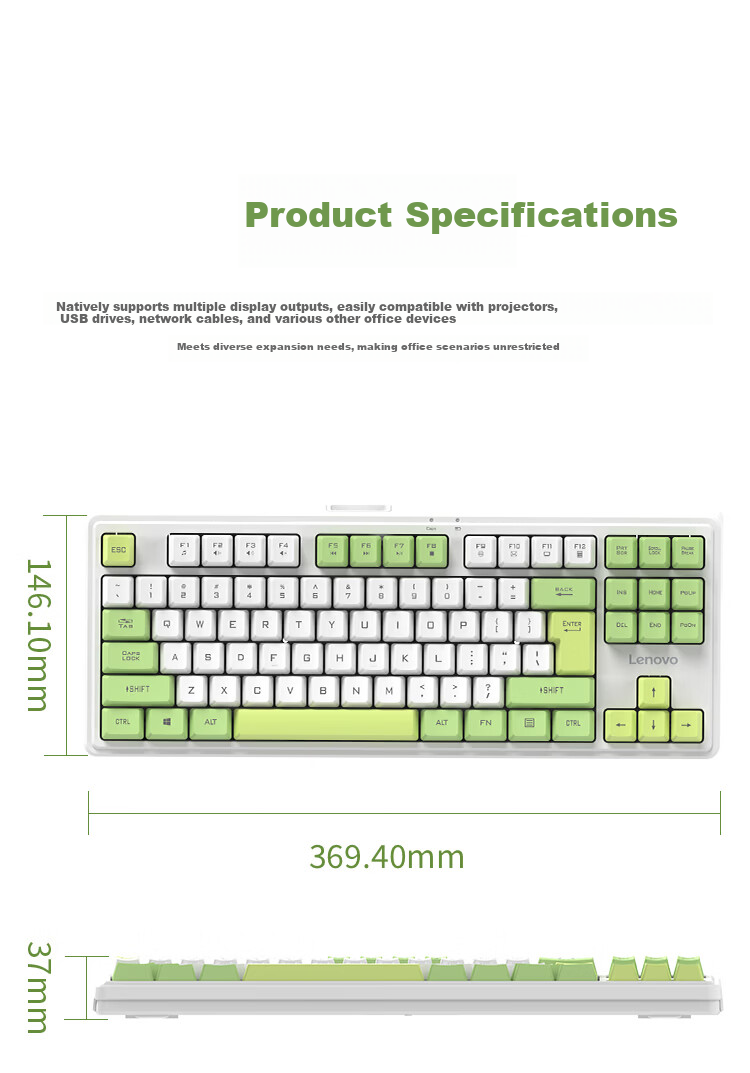 Lenovo Zhaoyang Yue 2.4G Wireless Keyboard 87-Key Compact Layout Mechanical Feel Business Office Portable Desktop Laptop Silent Keyboard Pink 9