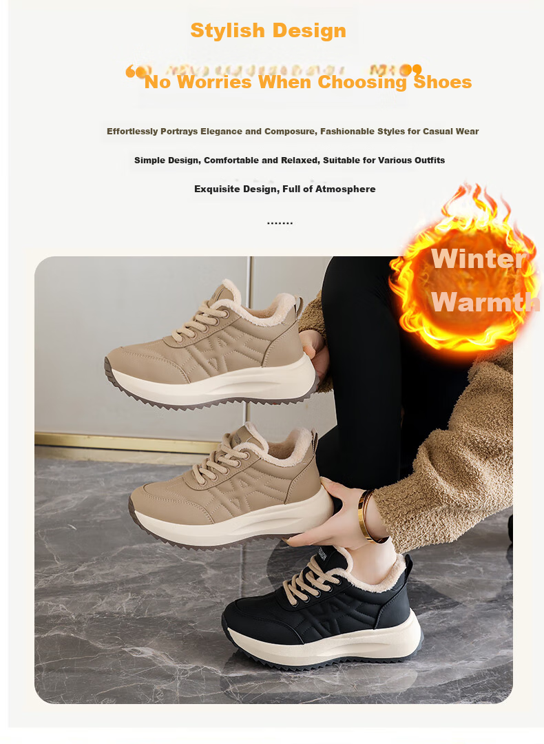 CARTELO Women's Winter Fleece-Lined Dad Sneakers Warm Boots Casual Sports Cotton Shoes 1660 Black Size 37 3