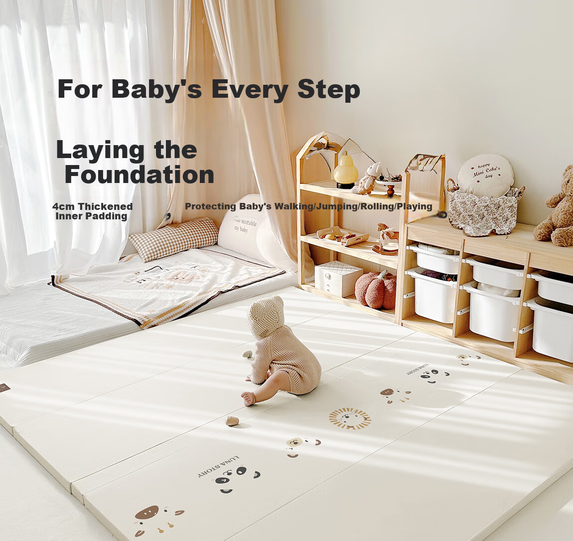 Yuelianggushi LUNASTORY Crawling Mat, Non-Slip Play Mat for Infants, Foldable Mat for Babies, Children's IXPE Anti-Fall Floor Mat, 240*200*4cm 2