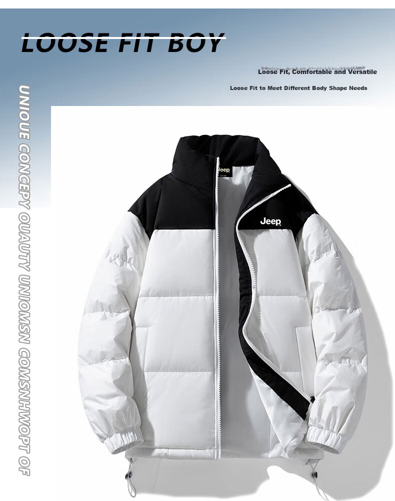 JEEP Men's Winter Down Jacket New Windproof Warm Casual White Duck Down Stand Collar Cold-Resistant Coat 2