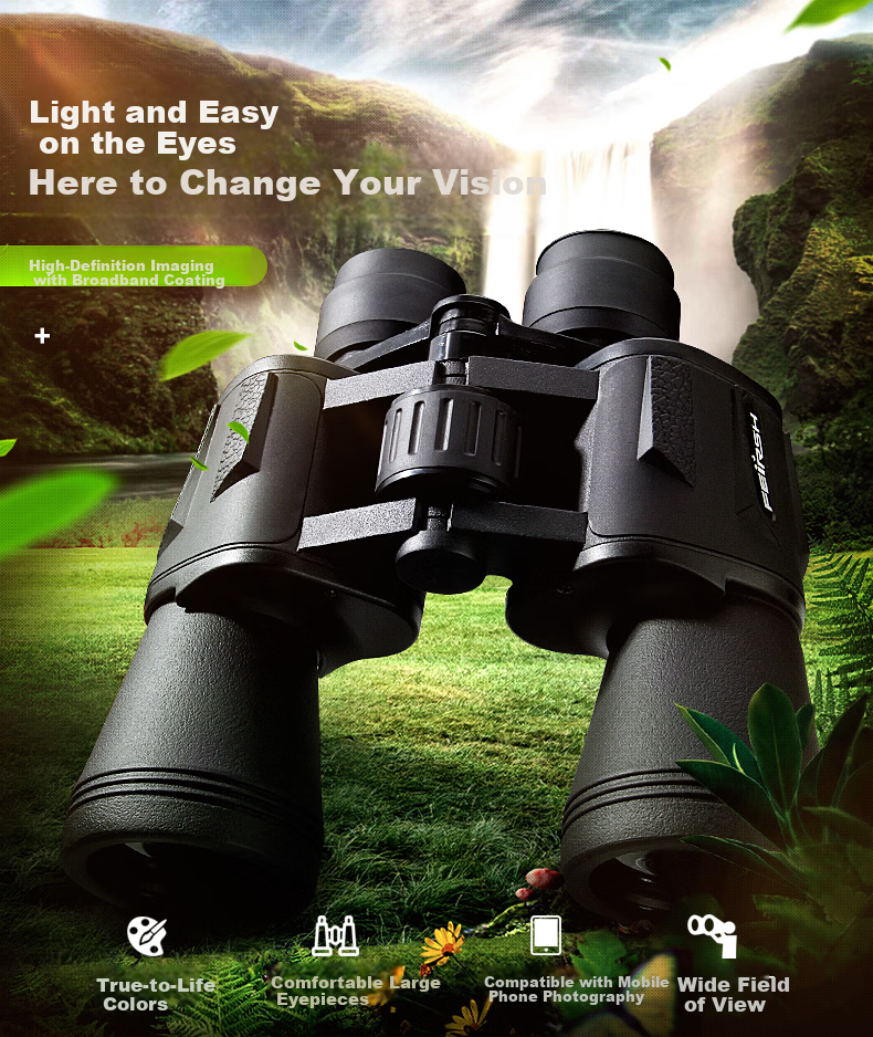 FEIRSH 10X50 Binoculars, High Magnification, High Definition, Low Light Night Vision, Bird Watching, Military Telescope, Concert Viewing Glasses T33 1