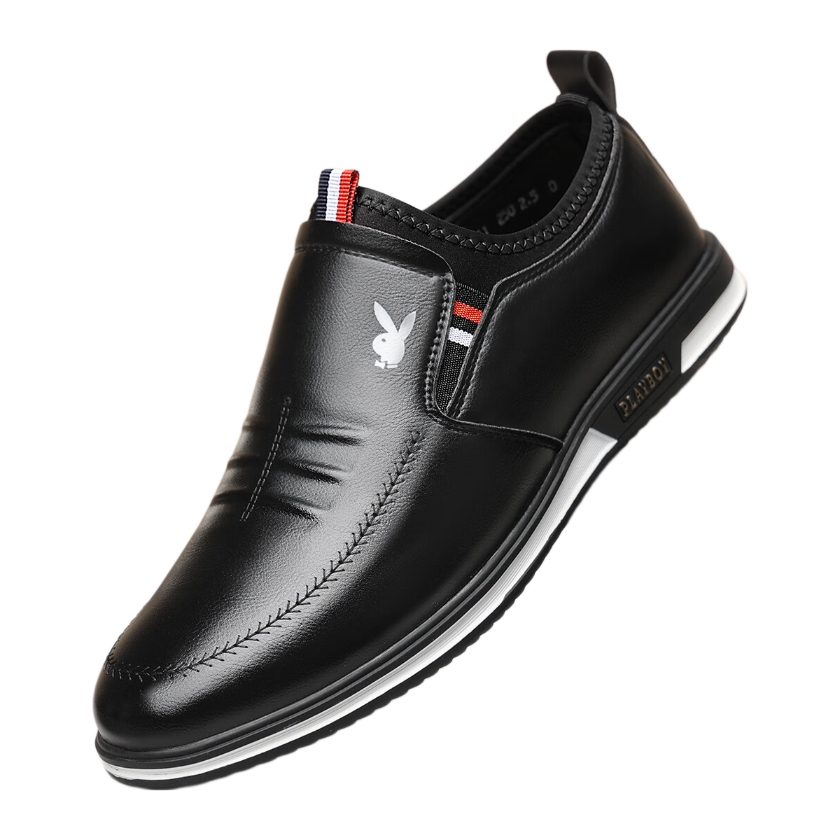 PLAYBOY Men's Shoes, Spring Lightweight Slip-On, British Fashion Trendy Casual Leather Shoes for Men, Black, Size 38