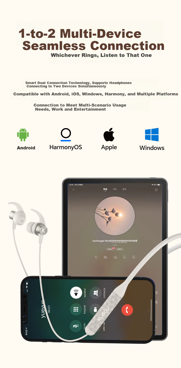 KUGOU M3pro New [30-Hour Long Battery + 7 Custom Sound Effects] Bluetooth 6.0 Neckband Wireless Music Sports Running Gaming Noise-Cancelling Earphones 18