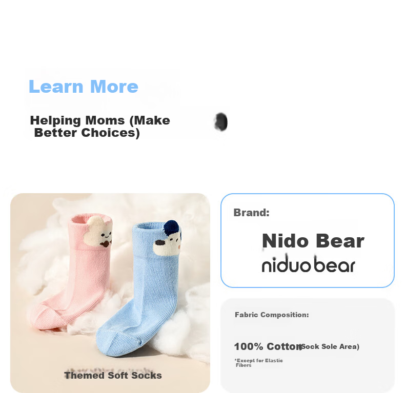 Nido Bear Kids Socks Spring Autumn Pure Cotton Breathable Boys Cute Seamless Baby Socks Elastic Cuff Infant Socks 8